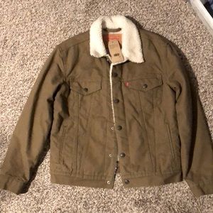 Levi's Canvas Type III Sherpa Trucker Jacket- Cougar-Brown-Men's Small